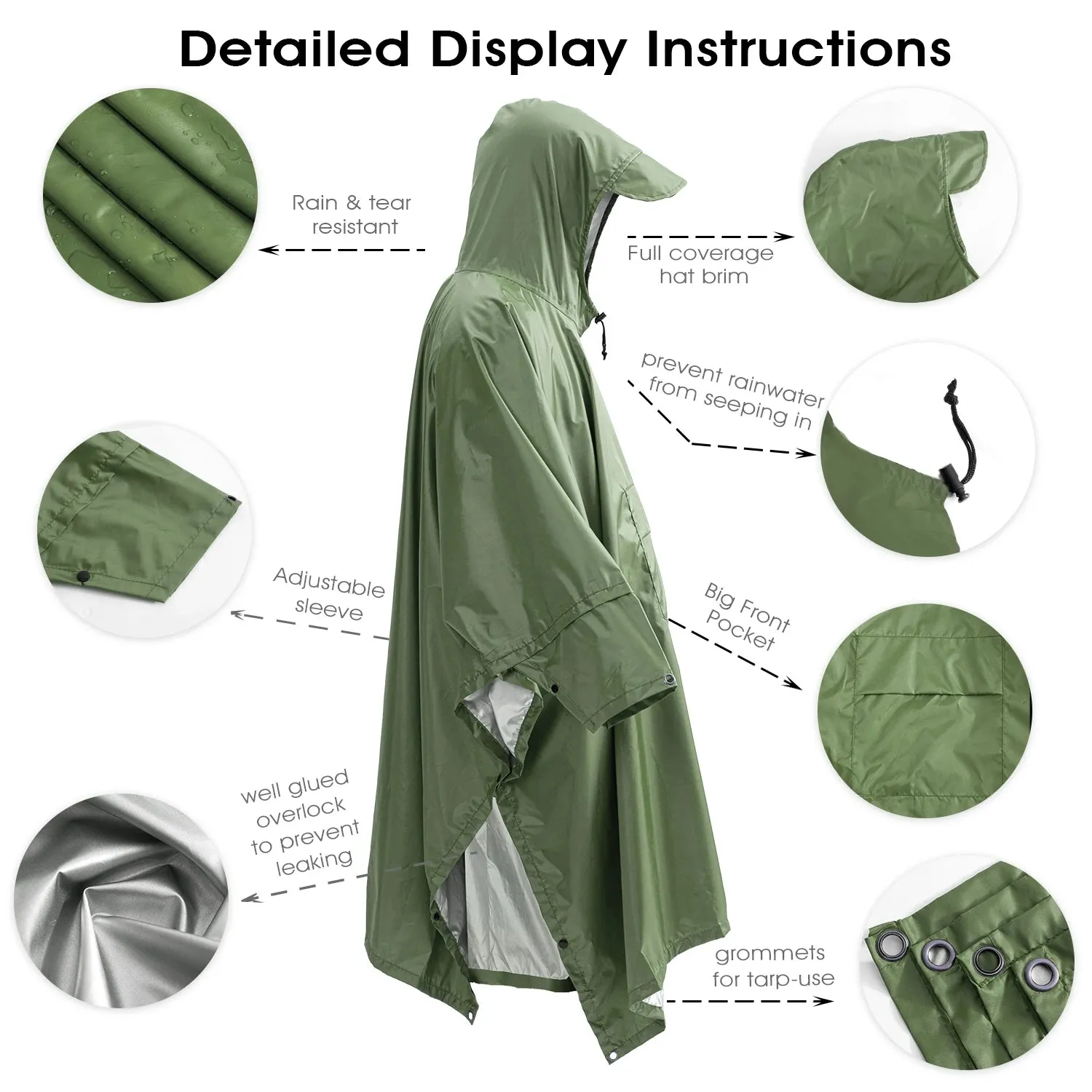 3-in-1 Outdoor Military Waterproof Raincoat - Rain Coat, Awning, Picnic Mat for Men and Women