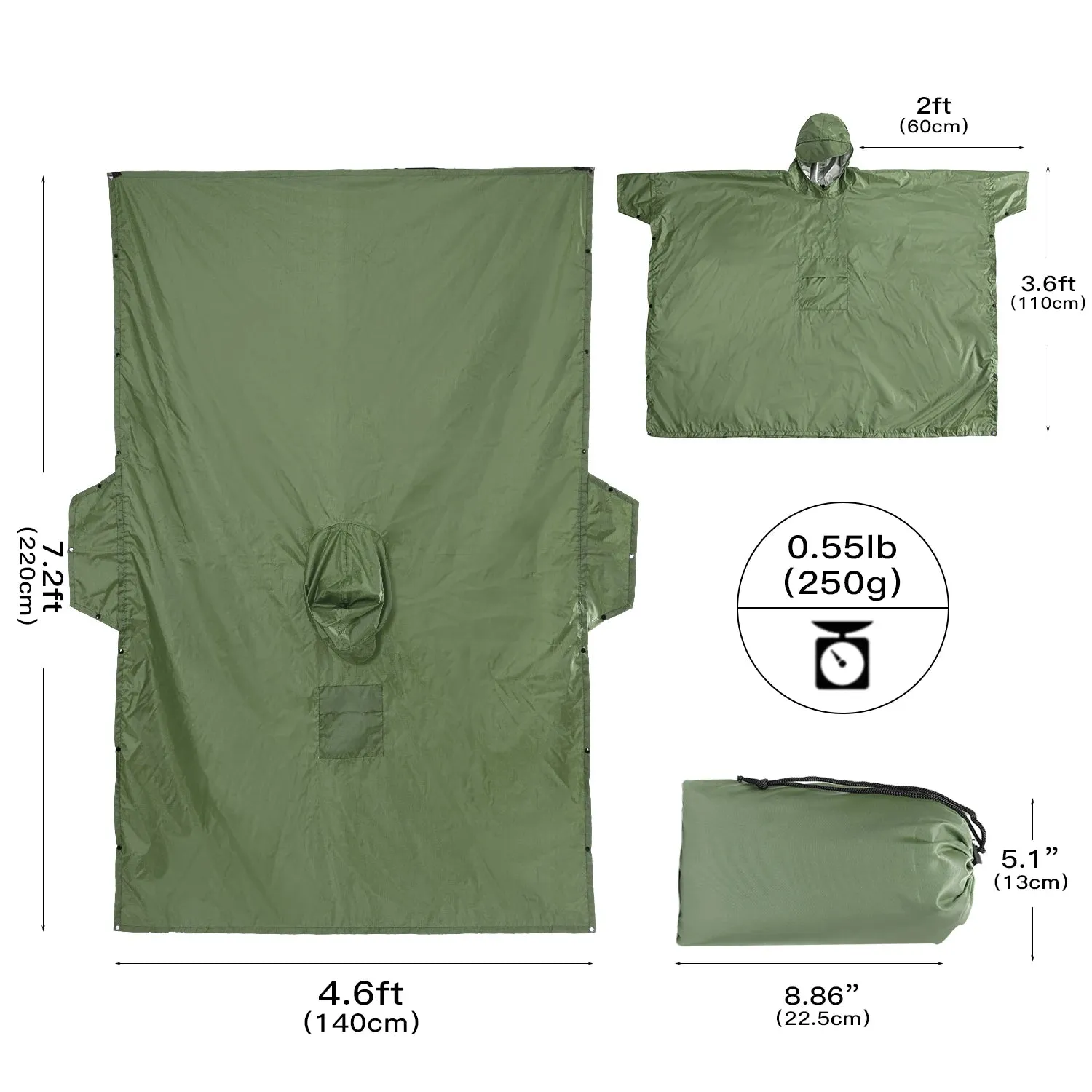 3-in-1 Outdoor Military Waterproof Raincoat - Rain Coat, Awning, Picnic Mat for Men and Women