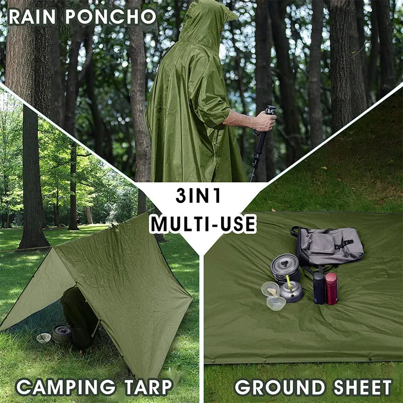3-in-1 Outdoor Military Waterproof Raincoat - Rain Coat, Awning, Picnic Mat for Men and Women