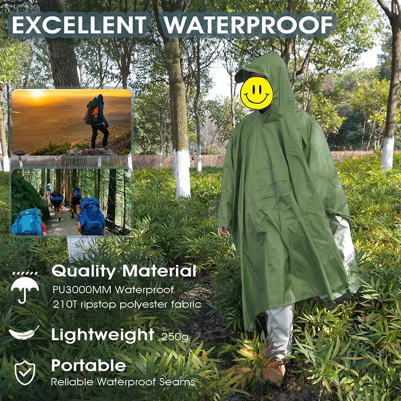 3-in-1 Outdoor Military Waterproof Raincoat - Rain Coat, Awning, Picnic Mat for Men and Women
