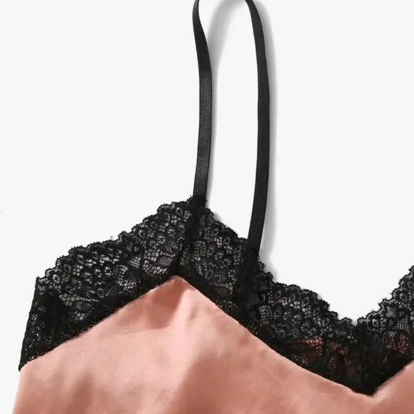 3sets Satin Contrast Lace Bra &amp; Panty Lingerie Set