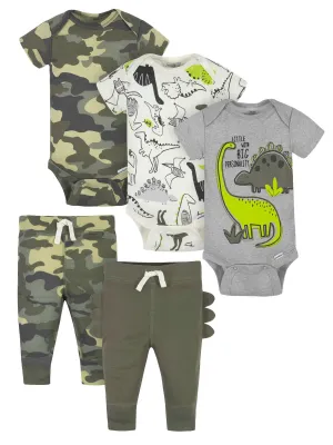 5-Piece Baby Boys Dino Onesies® Bodysuits & Pants Sets