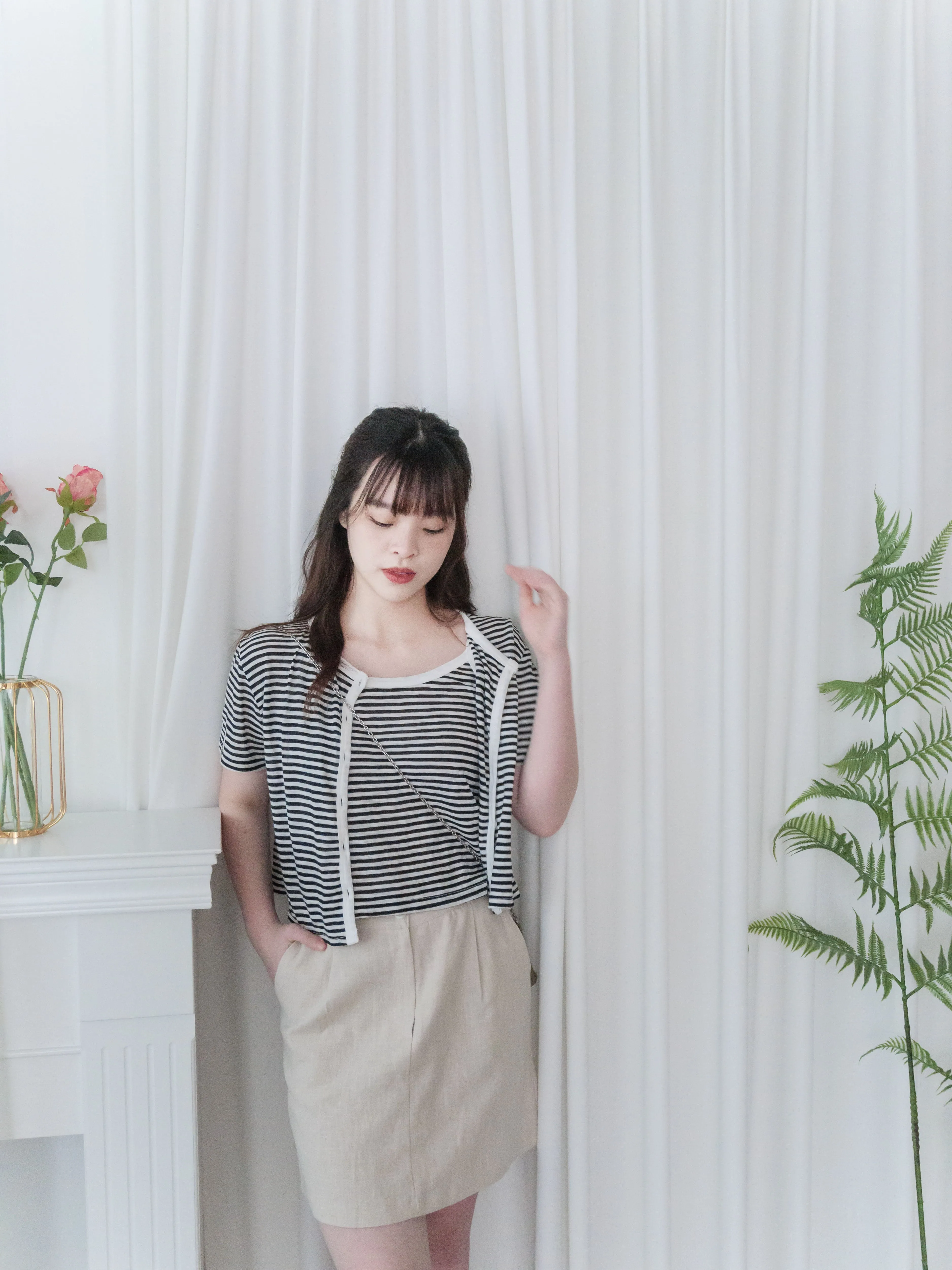 A-Line 杏色顯長腿麻棉微A形半裙, Skirt/ SK8824