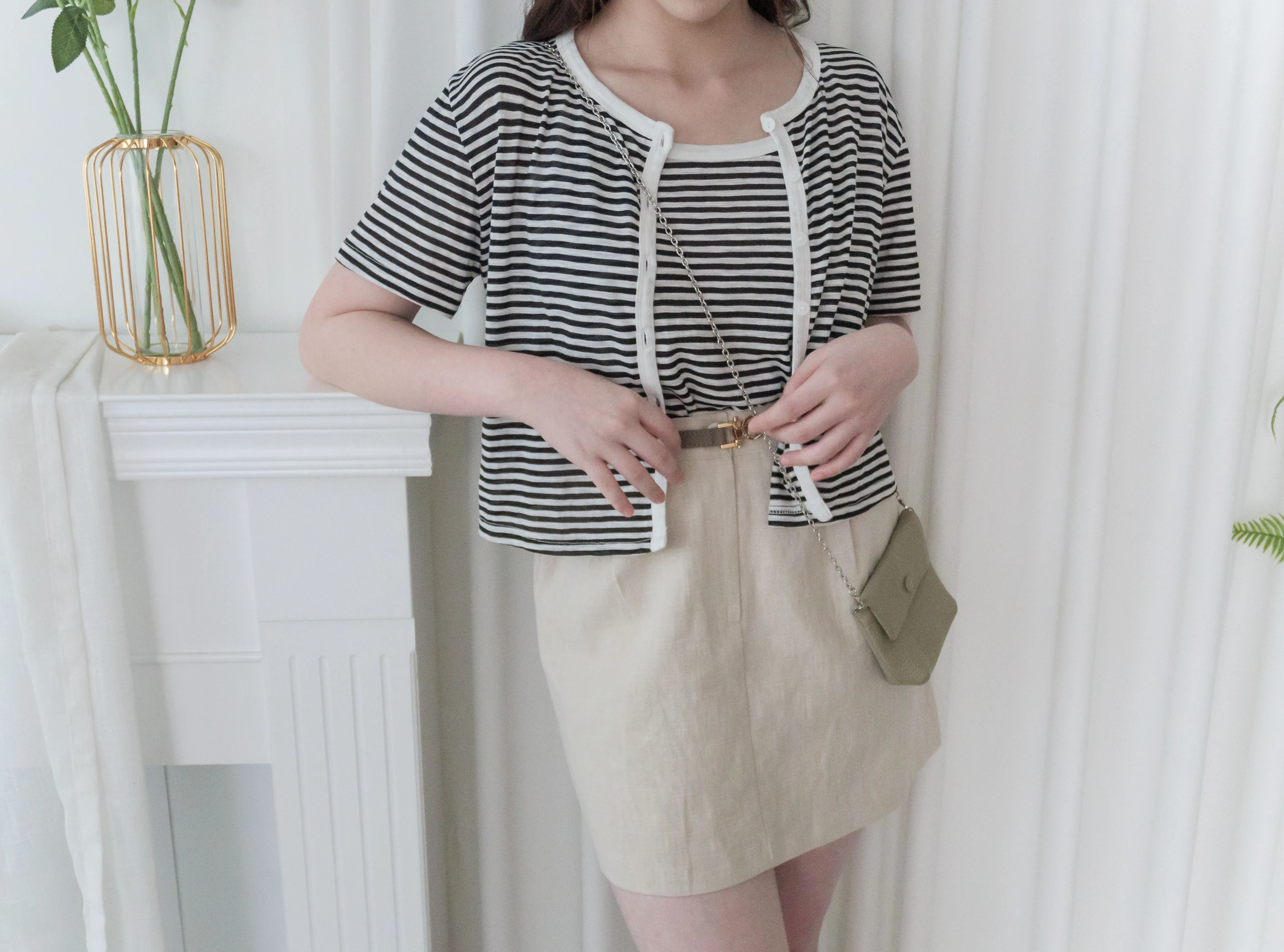A-Line 杏色顯長腿麻棉微A形半裙, Skirt/ SK8824