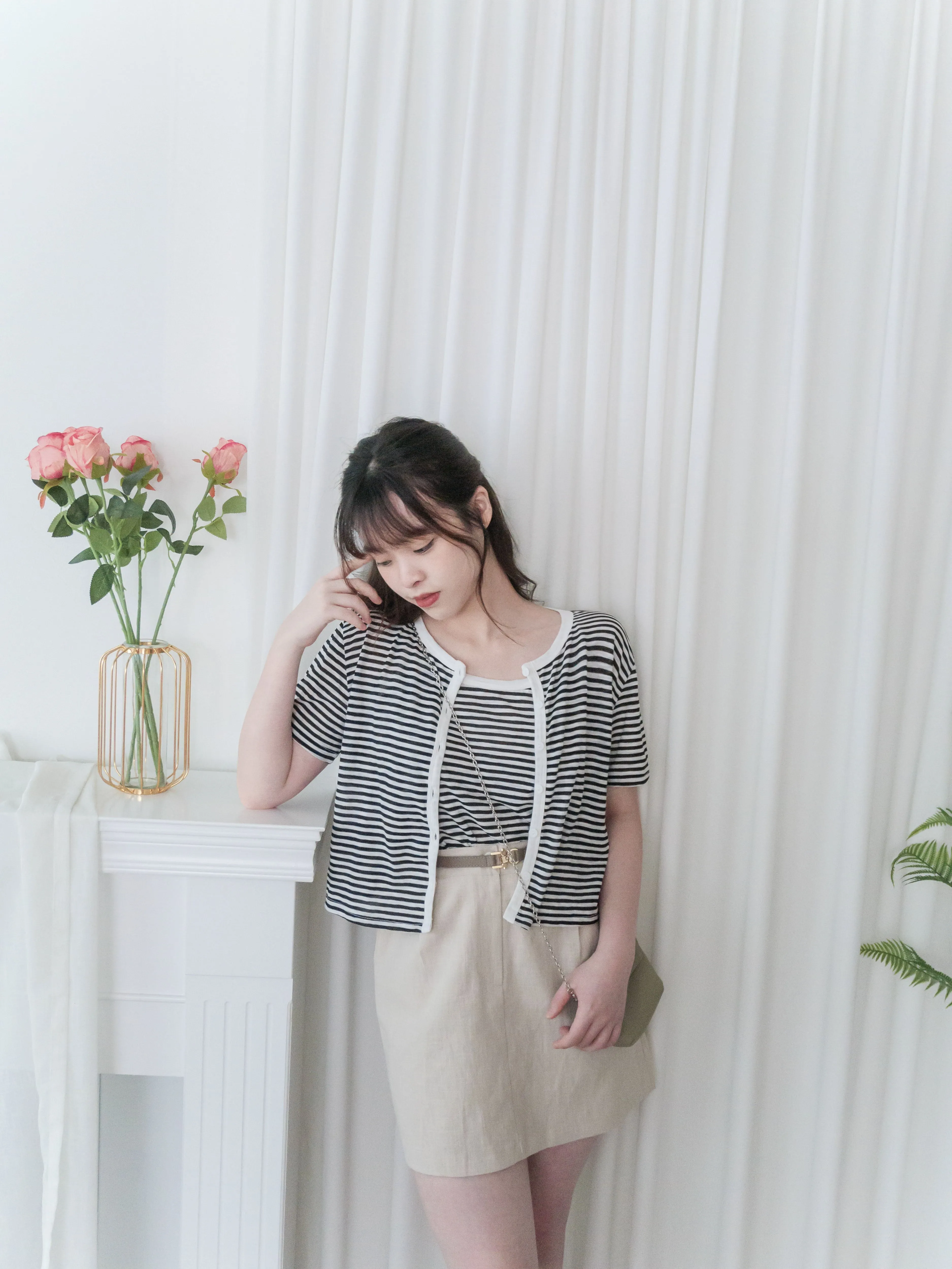 A-Line 杏色顯長腿麻棉微A形半裙, Skirt/ SK8824