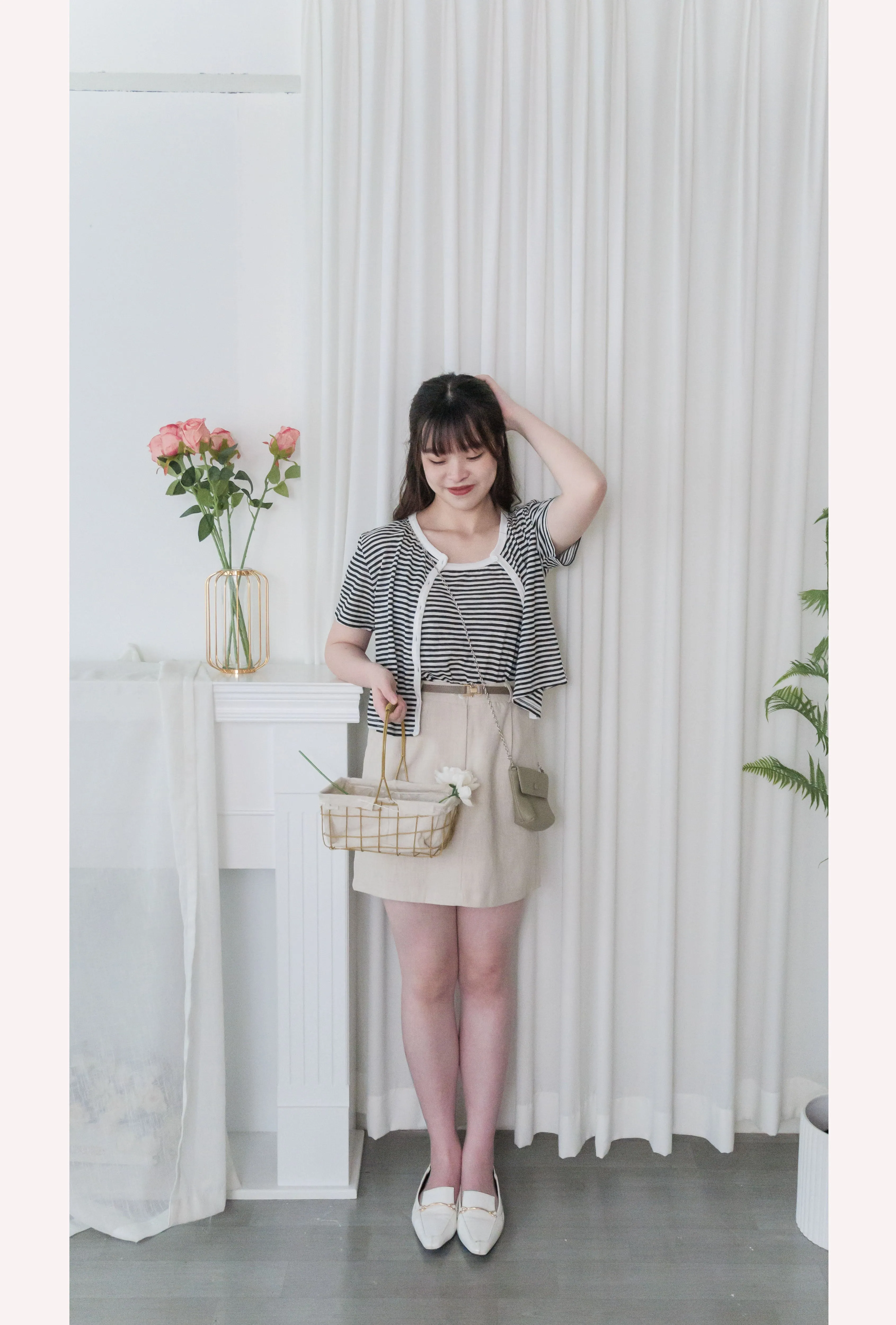 A-Line 杏色顯長腿麻棉微A形半裙, Skirt/ SK8824