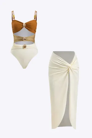 Abilene - Tummy Shaping Slip & Ruched Slit Cover Up Woman's Swimwear Set