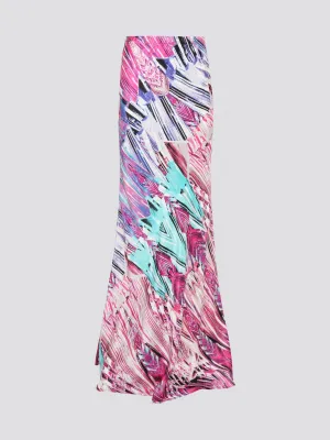 Abstract Print Flared Maxi Skirt