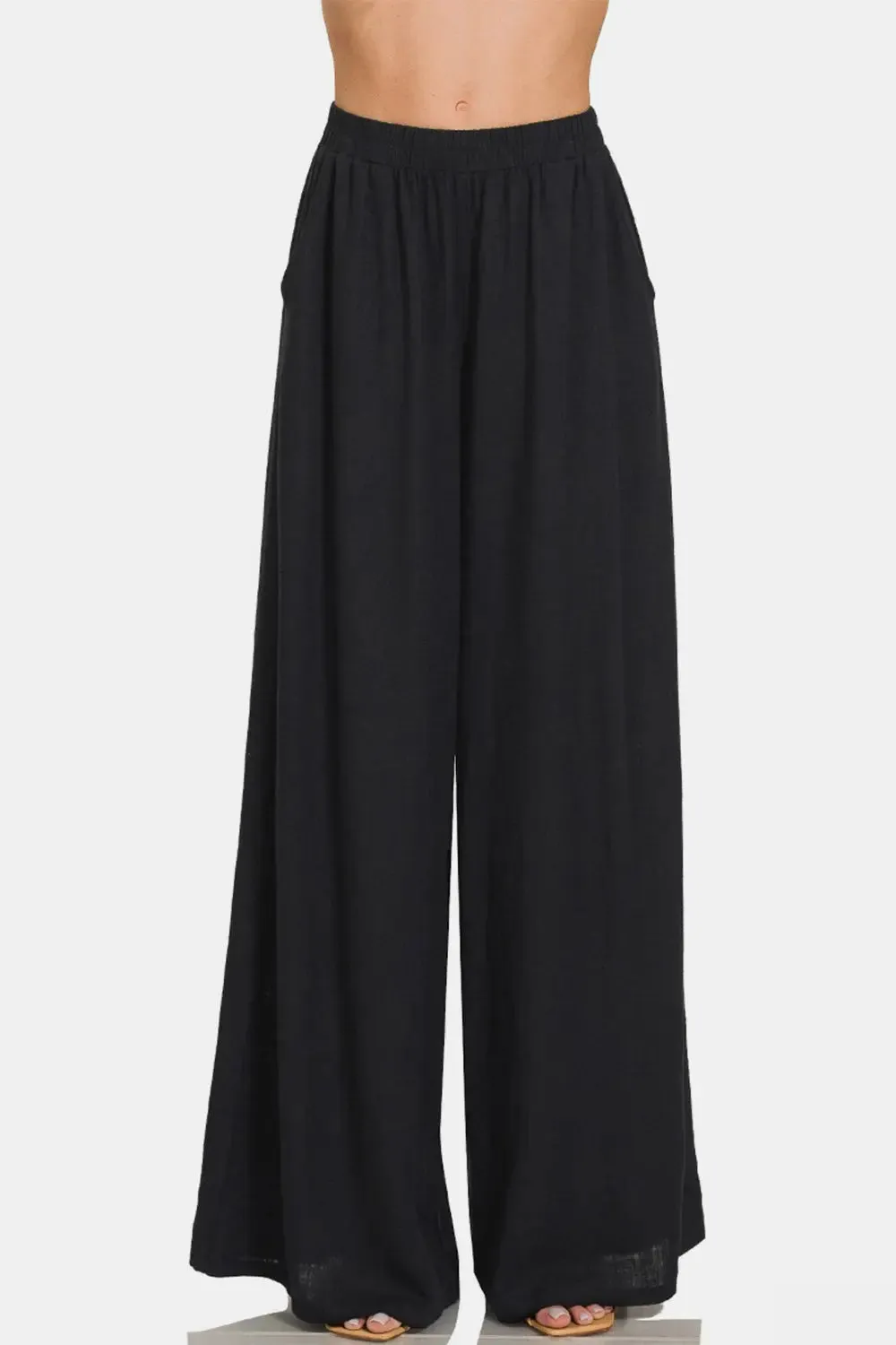 'Ada' Pleated Linen Blend Wide Leg Pants