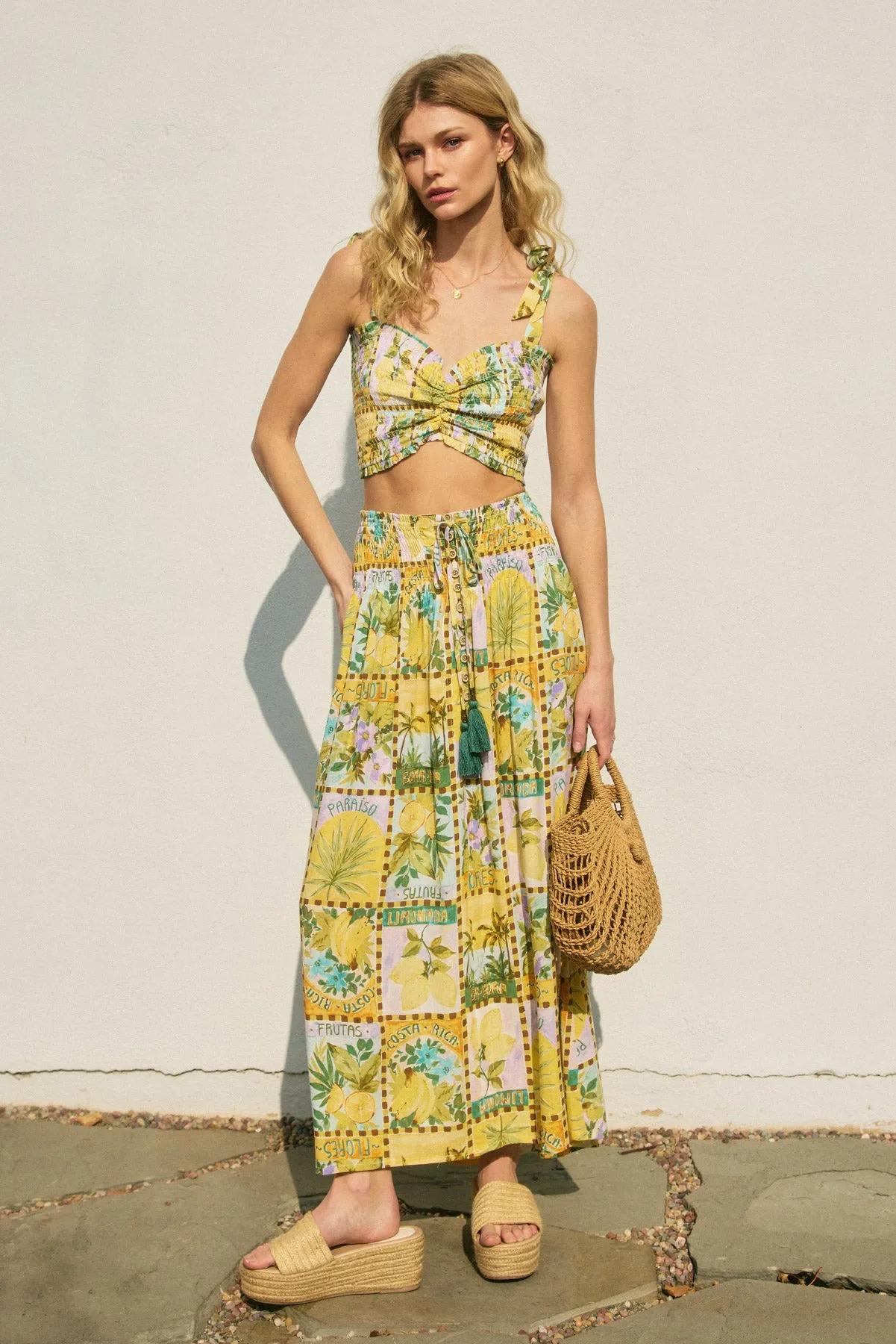 Amara Smocked Hip Midi Skirt