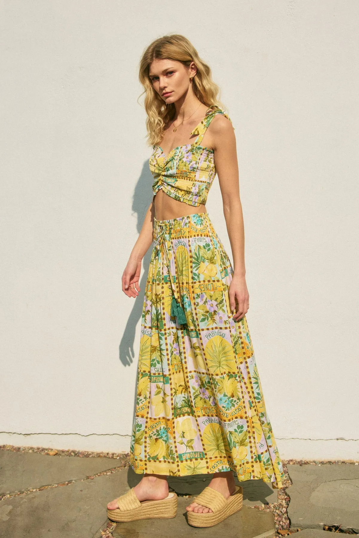 Amara Smocked Hip Midi Skirt