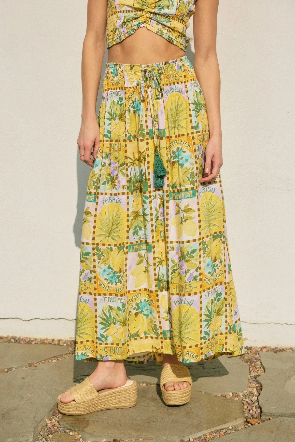 Amara Smocked Hip Midi Skirt