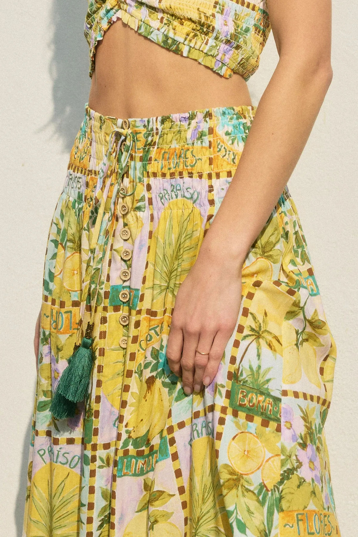 Amara Smocked Hip Midi Skirt