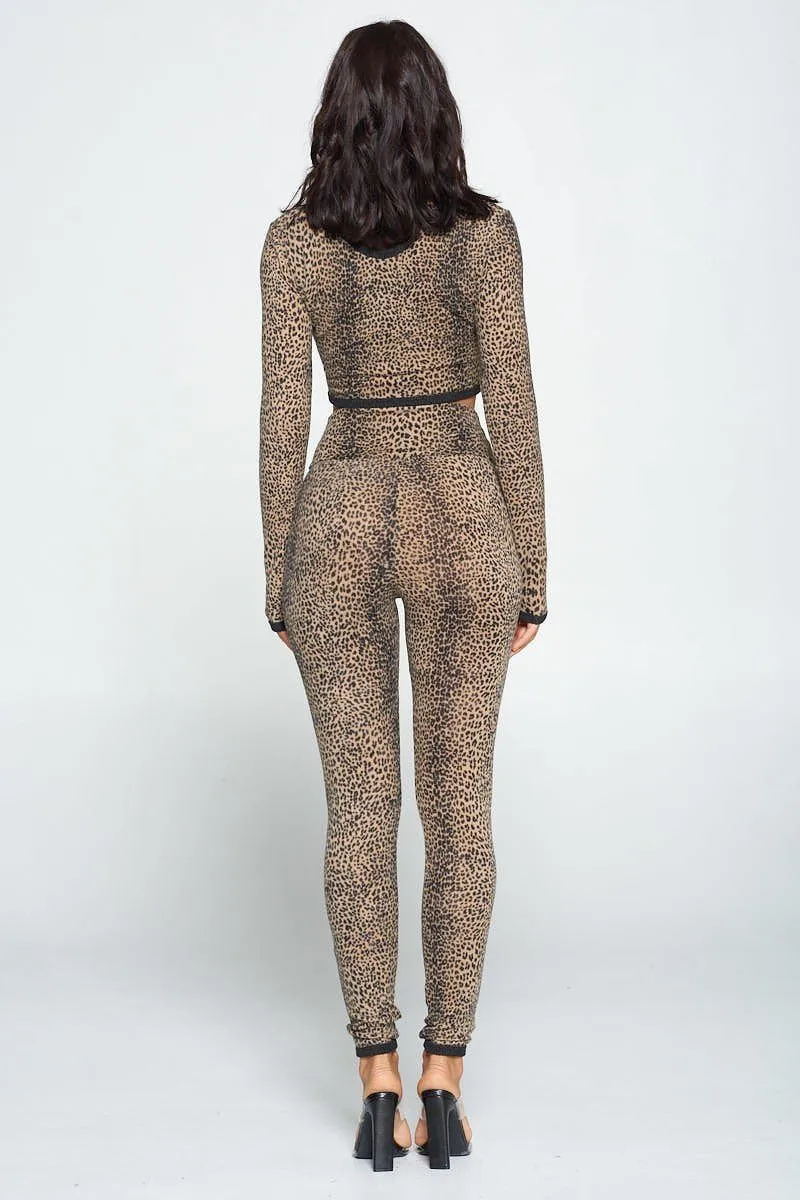 Animal Print Long Sleeve Two Piece Set