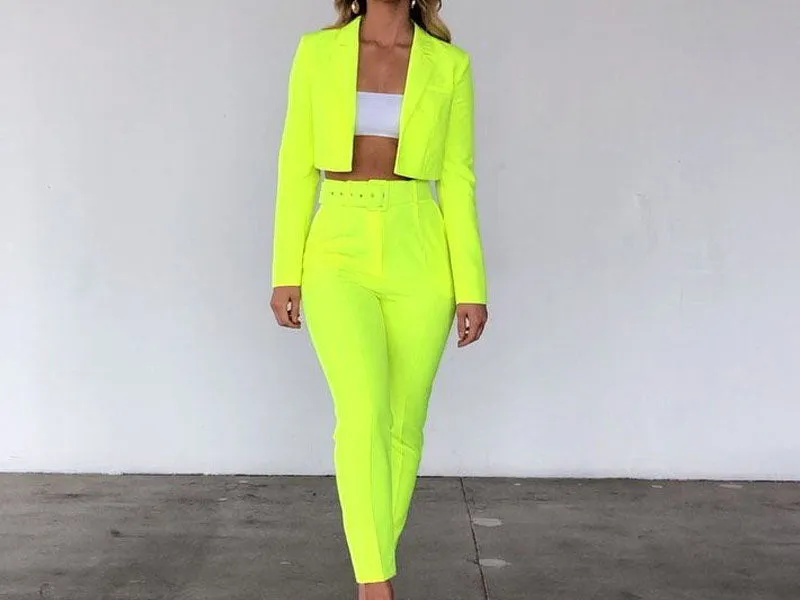 Autumn Temperament Small Suit Square Buckle Belt Solid Color Two-piece Women's Clothing