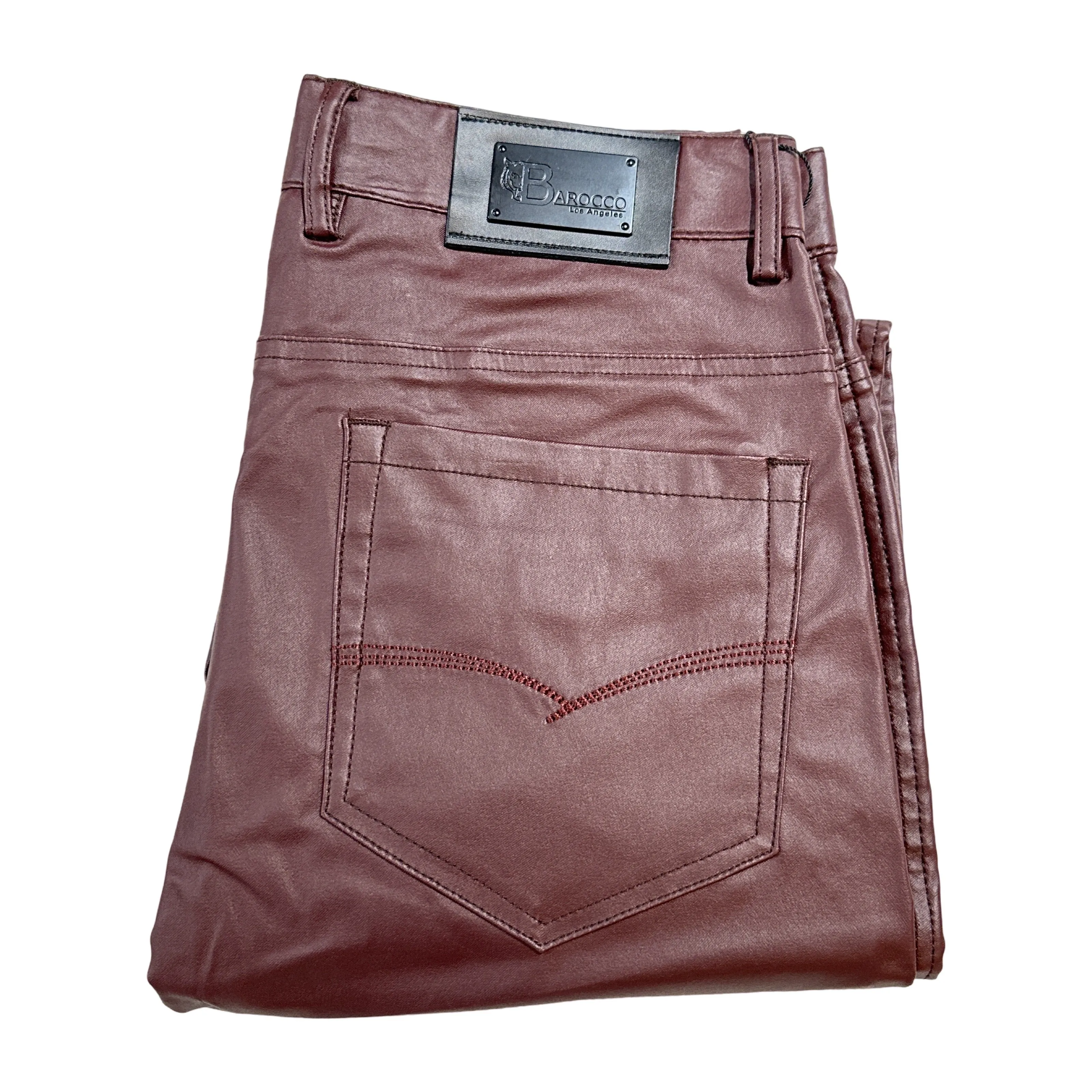 Barocco Wine PU Leather Dress Pants