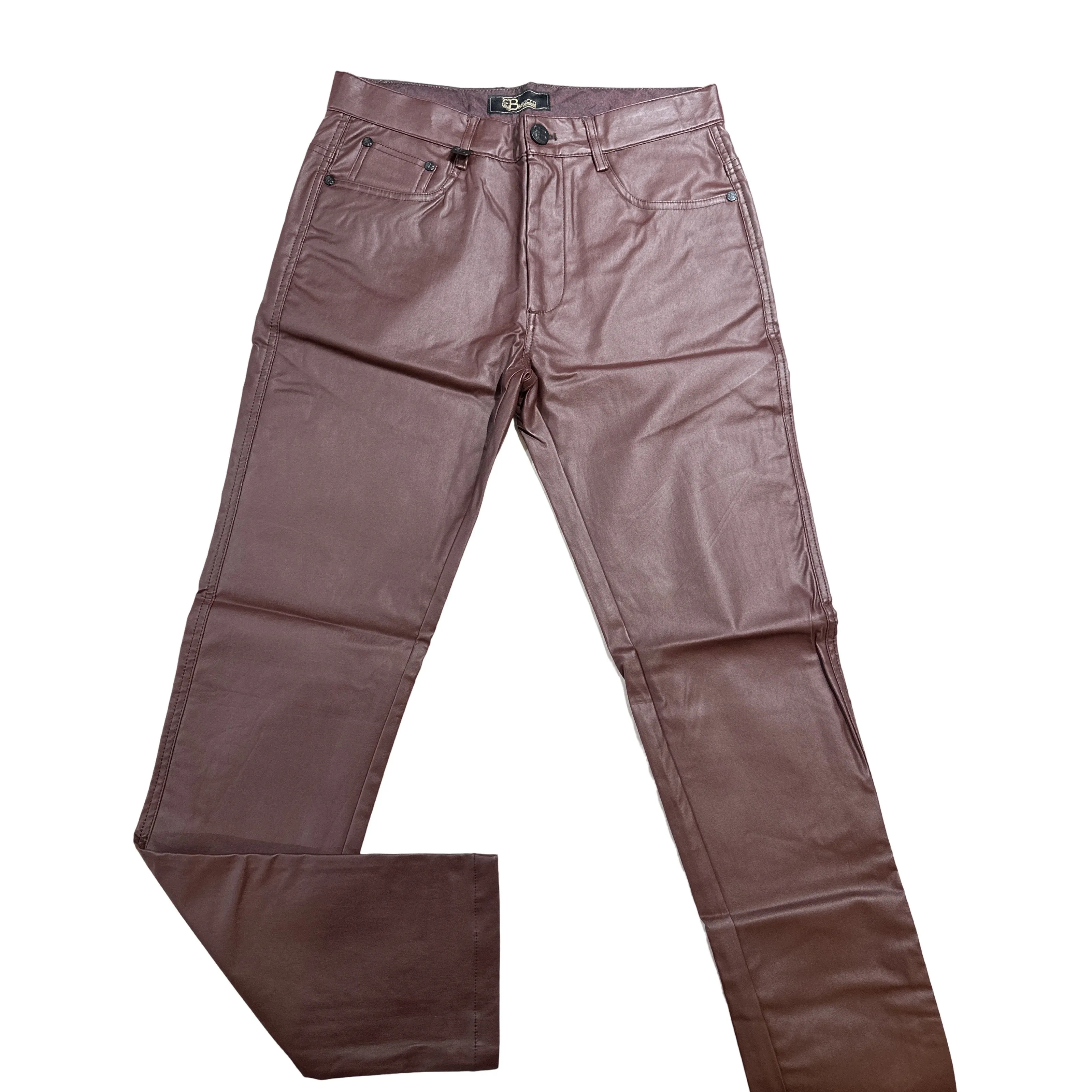 Barocco Wine PU Leather Dress Pants