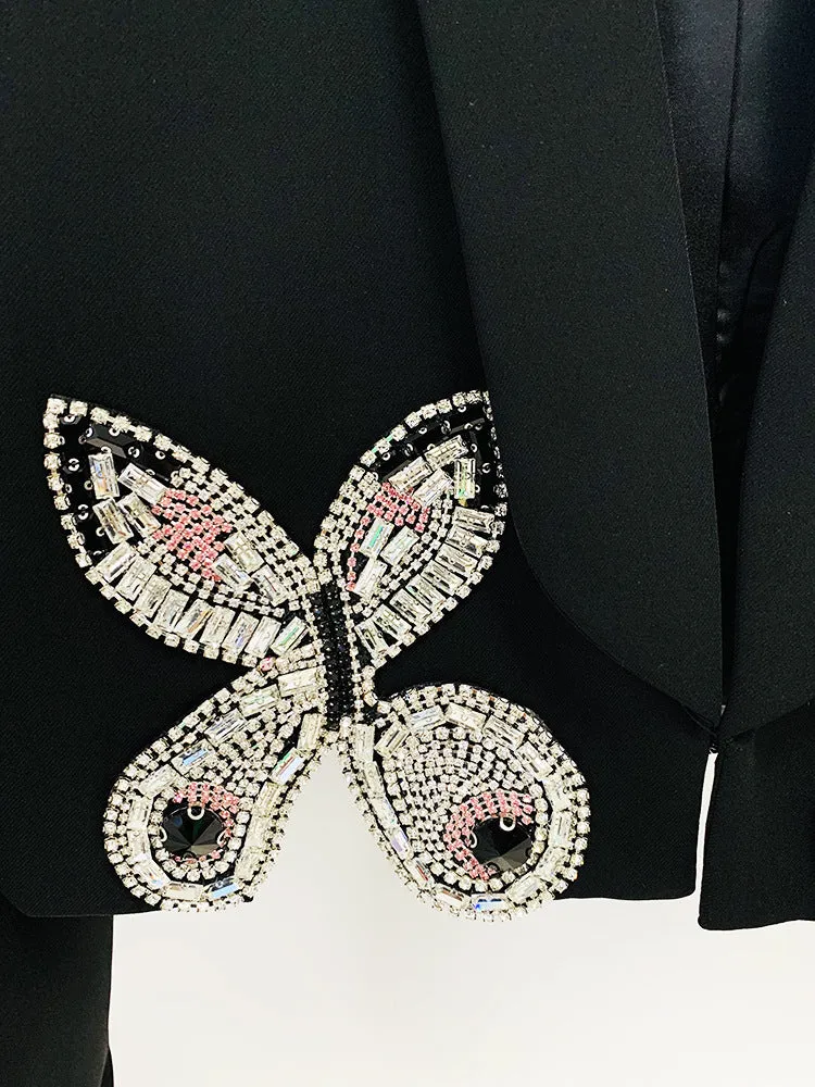 Beaded Diamond Butterfly Patterned Short Skirt Two Piece Set