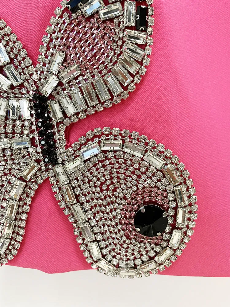 Beaded Diamond Butterfly Patterned Short Skirt Two Piece Set
