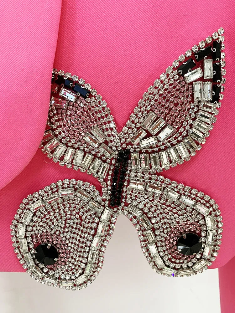 Beaded Diamond Butterfly Patterned Short Skirt Two Piece Set