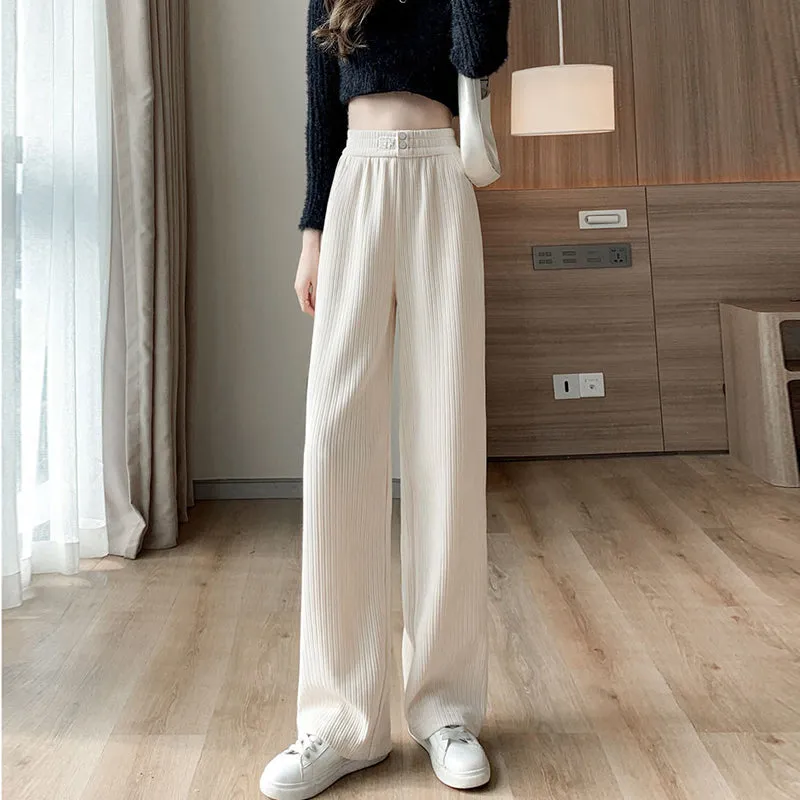 Beige Corduroy Wide Leg Pants