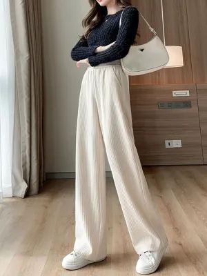 Beige Corduroy Wide Leg Pants