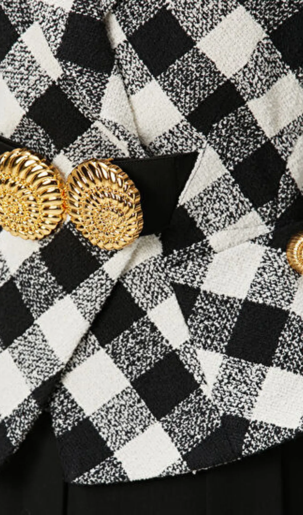 Belted gingham tweed jacket with two Snail buttons