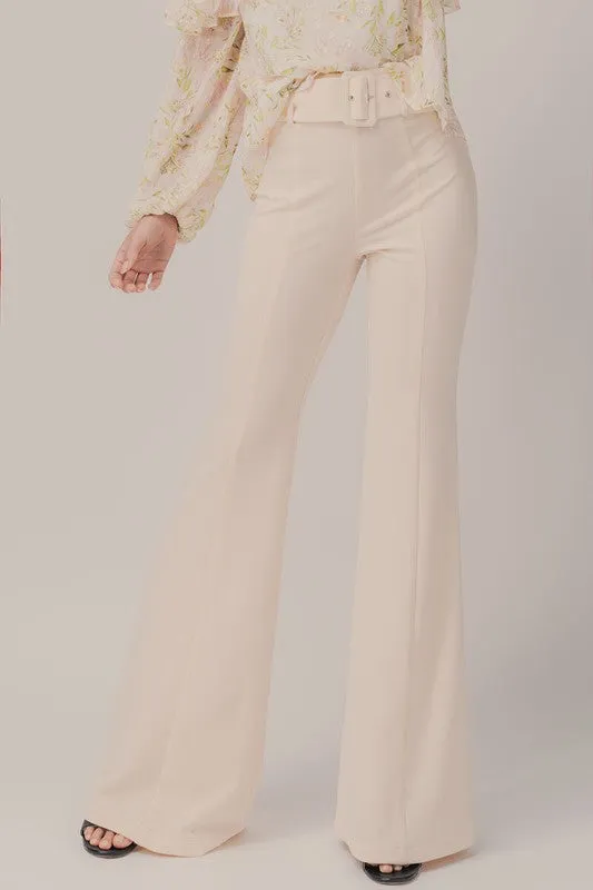Belted Seam Front Flare Pants