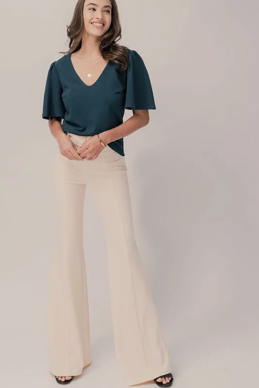 Belted Seam Front Flare Pants