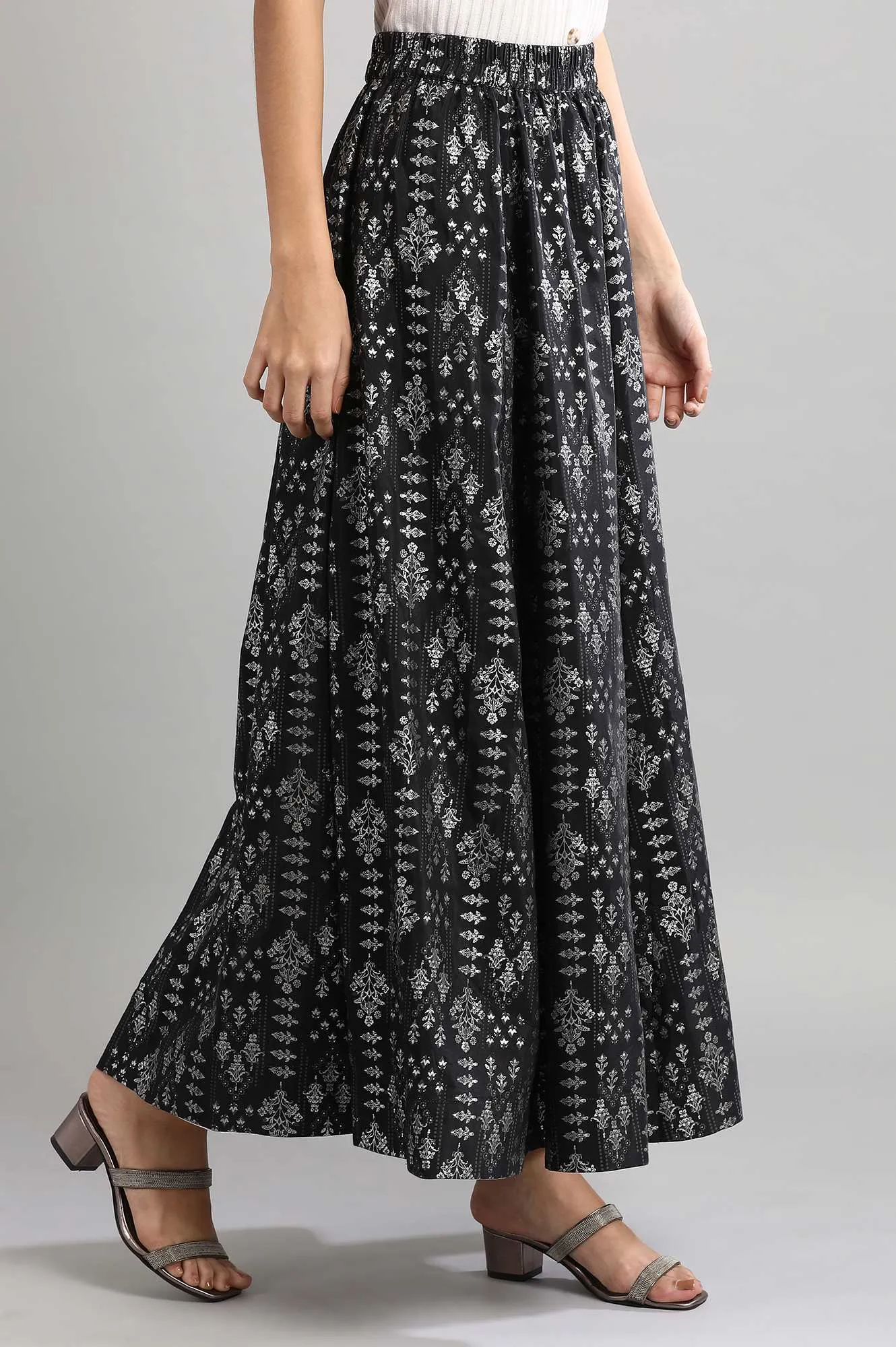 Black Flared Printed Skirts
