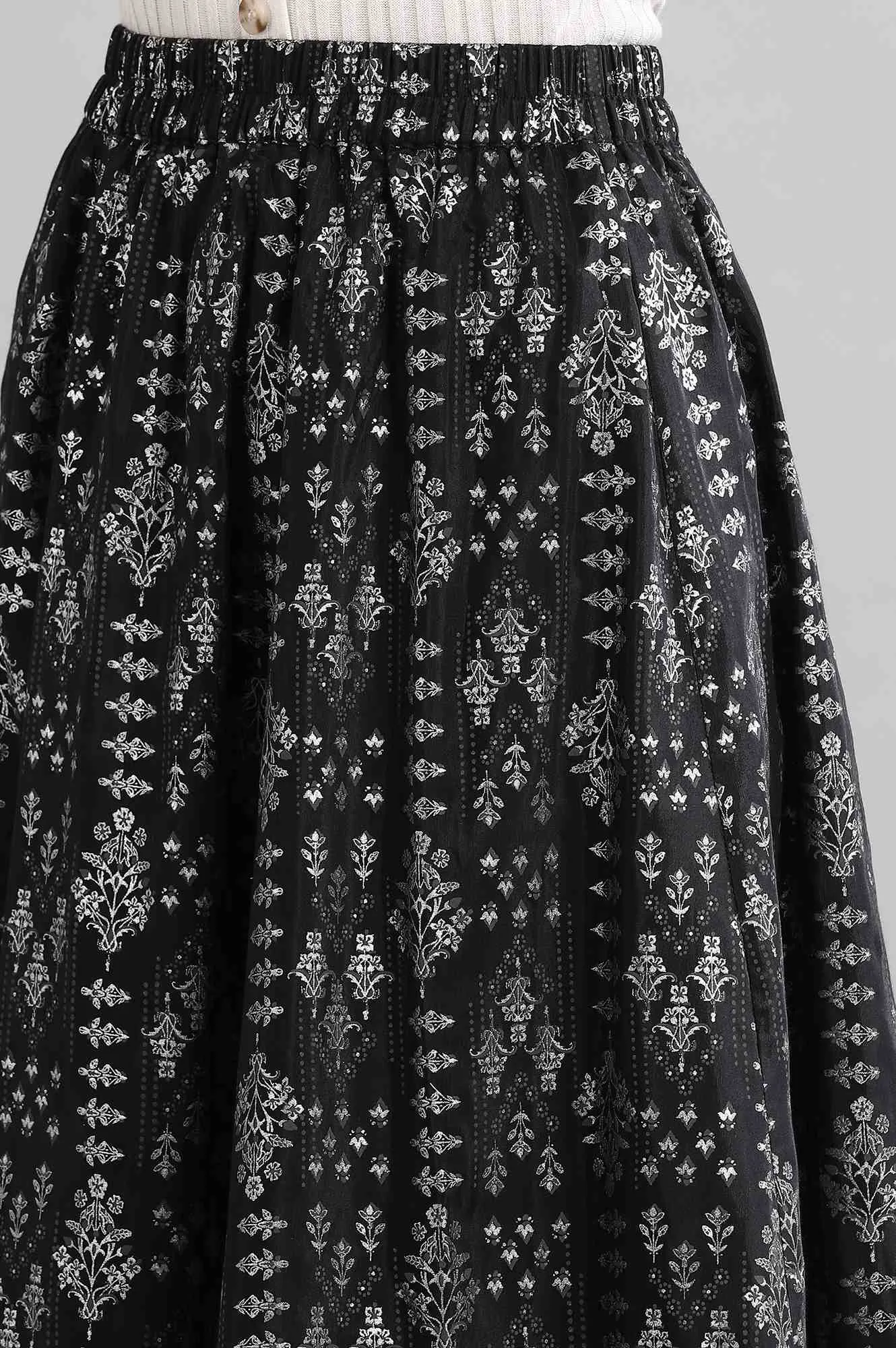 Black Flared Printed Skirts