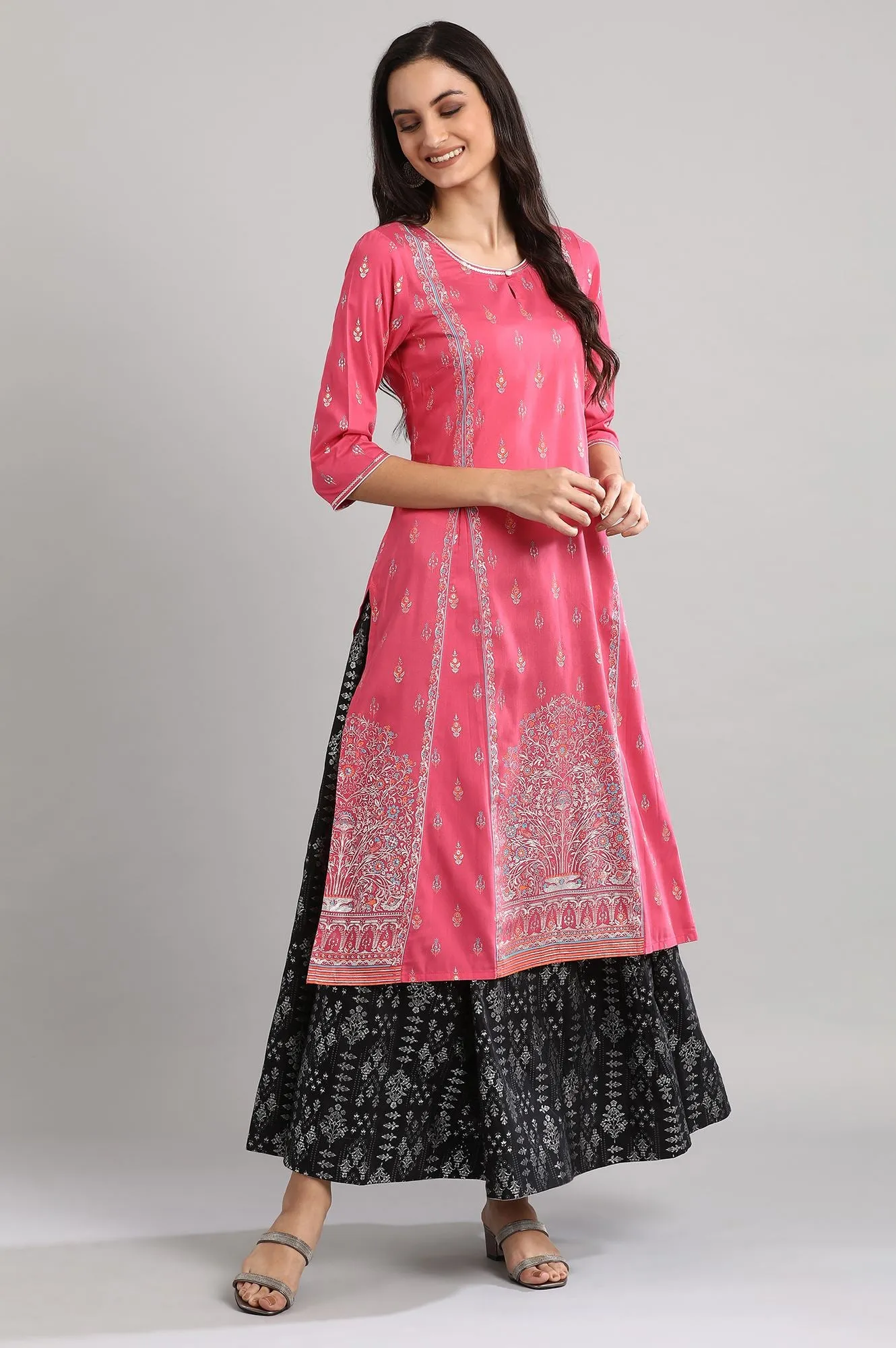 Black Flared Printed Skirts