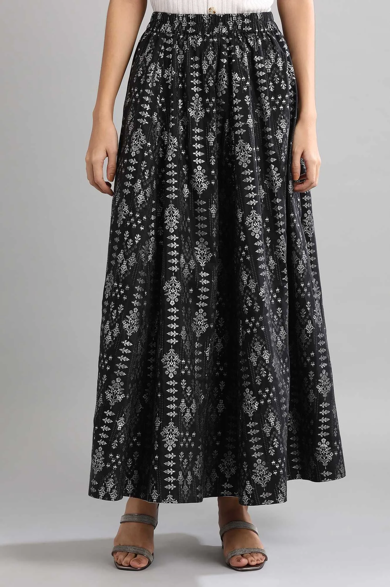 Black Flared Printed Skirts