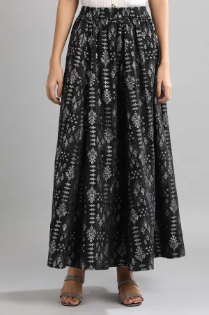 Black Flared Printed Skirts