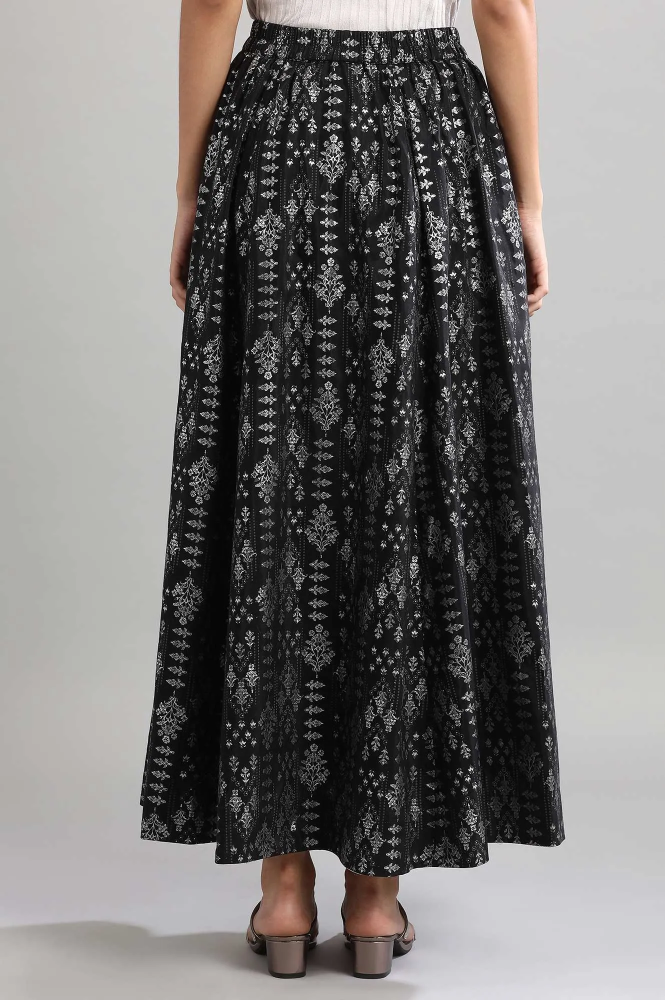 Black Flared Printed Skirts