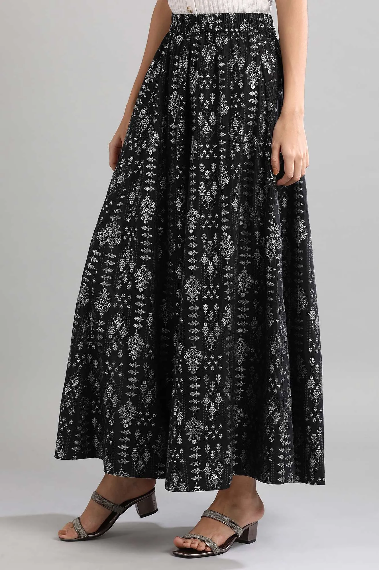 Black Flared Printed Skirts