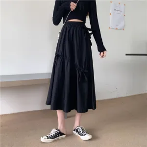 Black Flared Skirt With Bow Detail
