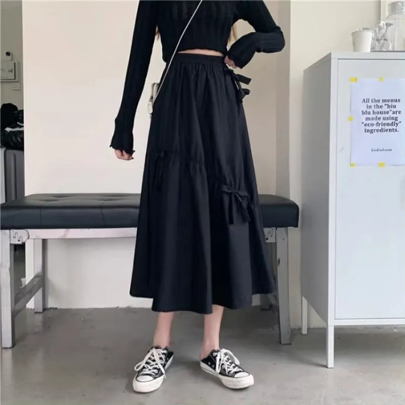 Black Flared Skirt With Bow Detail