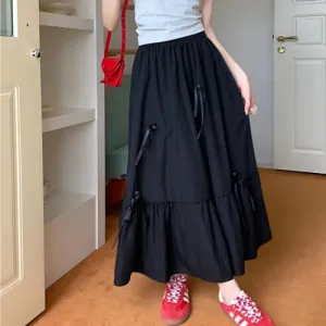 Black Flared Skirt With Bow