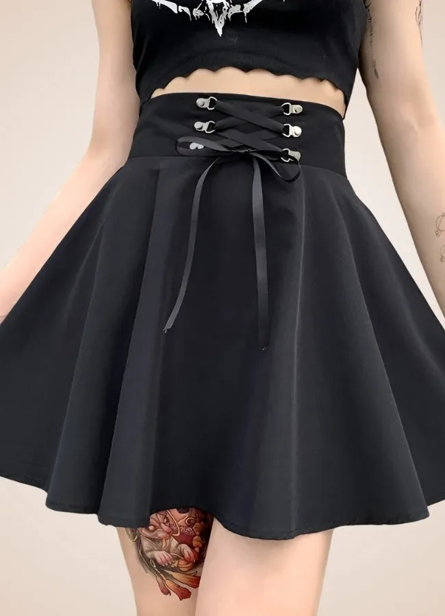 Black Lace Up Gothic Skirt