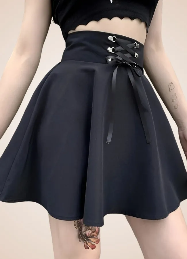 Black Lace Up Gothic Skirt