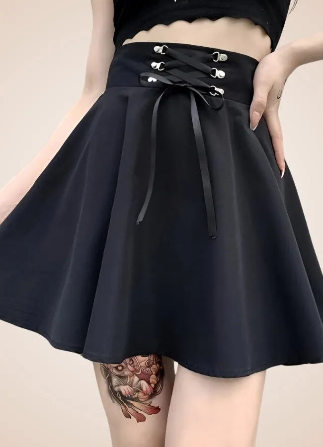 Black Lace Up Gothic Skirt