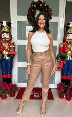 Black or Camel Belted PU Pants
