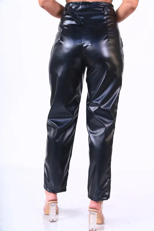 Black or Camel Belted PU Pants
