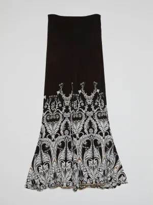 Black Printed Flared Maxi Skirt
