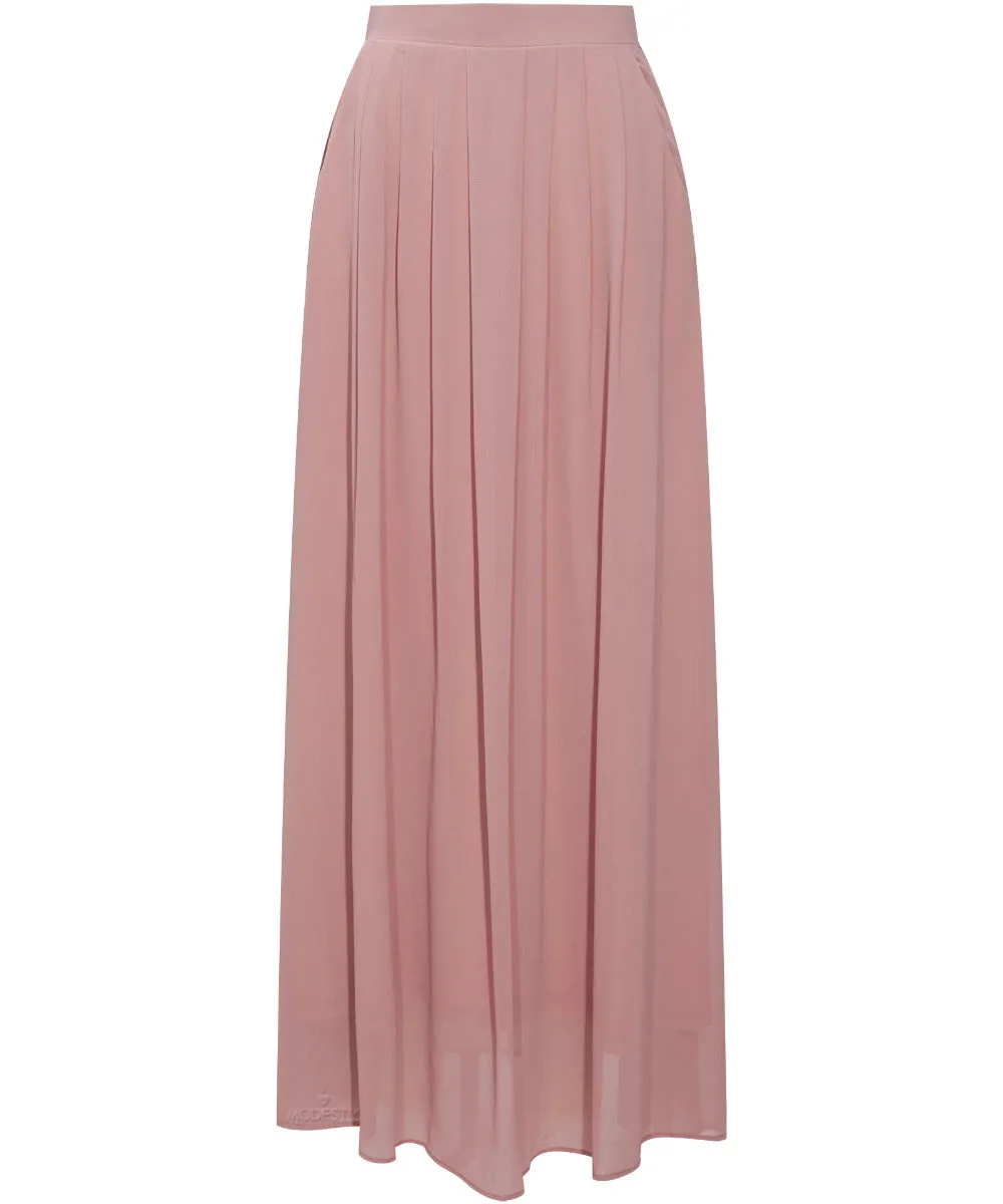 Blush Nude Pleated Maxi Chiffon Skirt
