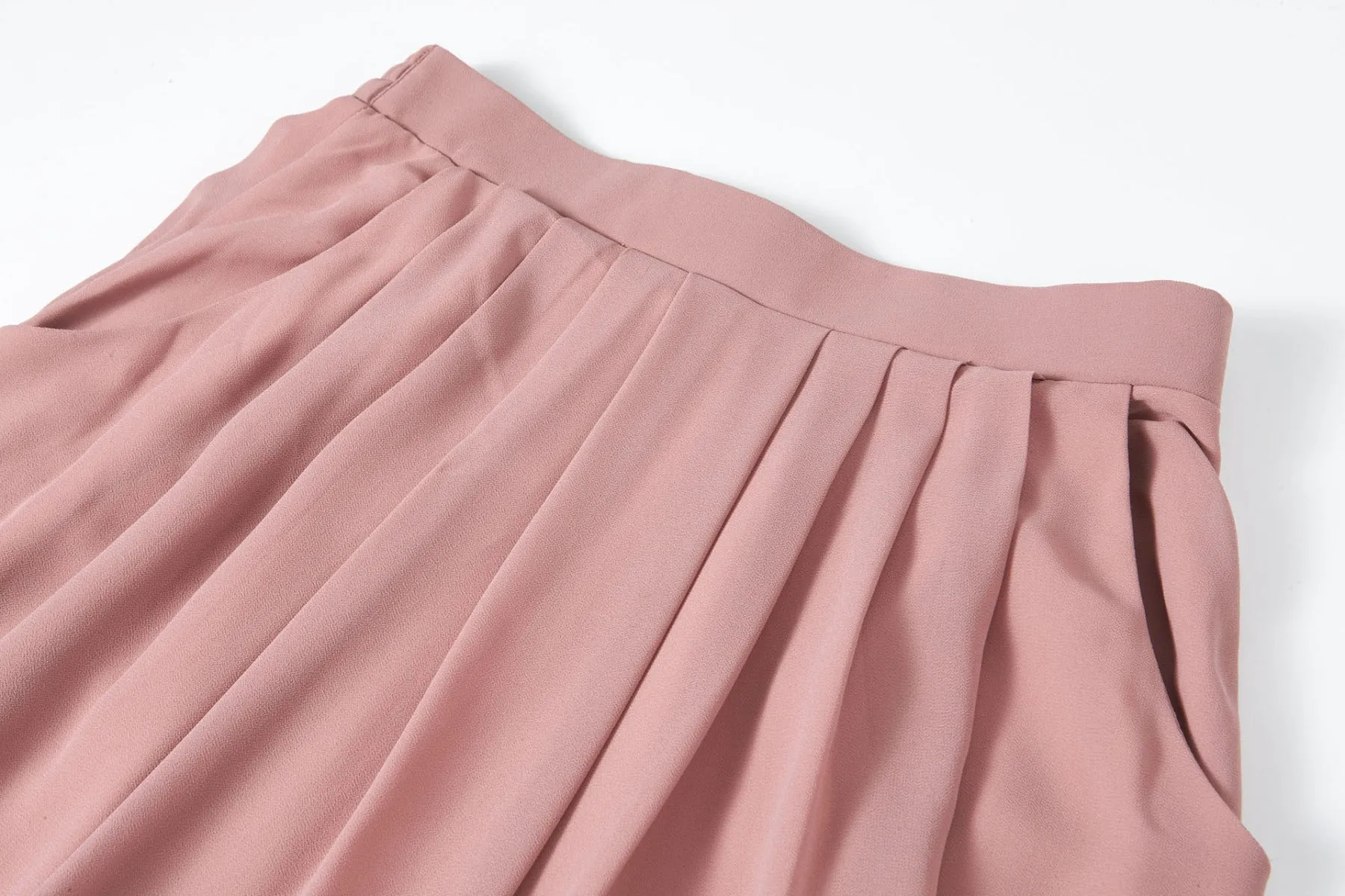 Blush Nude Pleated Maxi Chiffon Skirt