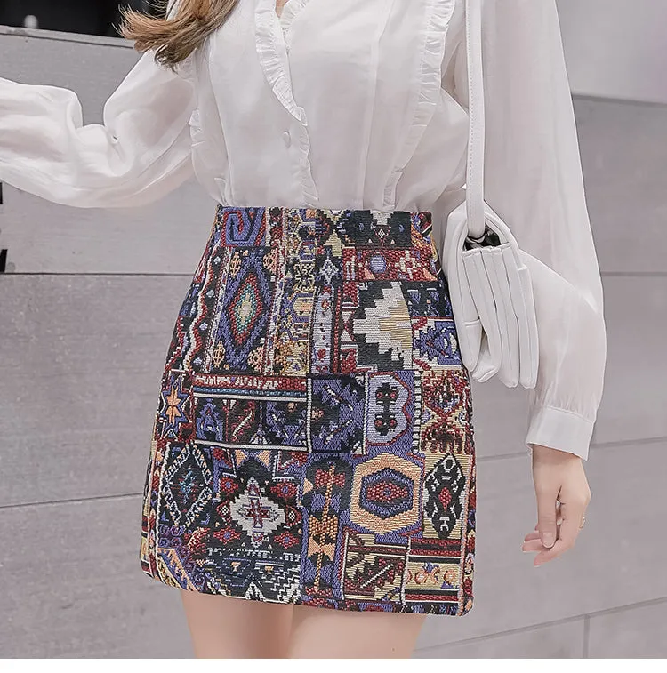 Boho Geometric Pattern A-Line Mini Skirts