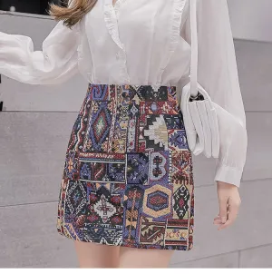 Boho Geometric Pattern A-Line Mini Skirts