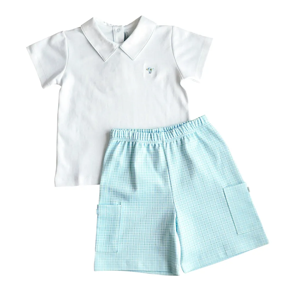 Bows and Flowers Baby Boy Shirt and Short Set Pima Cotton